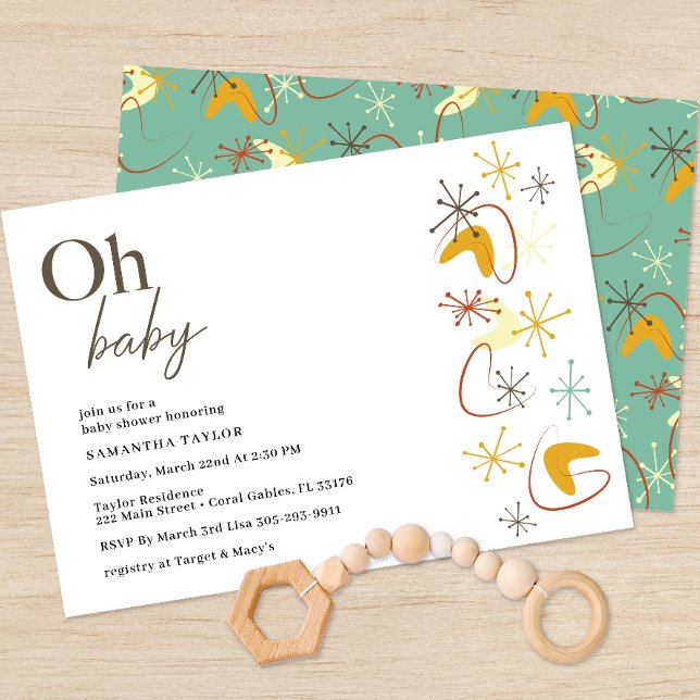 Mid-Century Modern Baby Shower Invitation  (Oh Baby Atomic Starbursts Baby Shower Invitation)