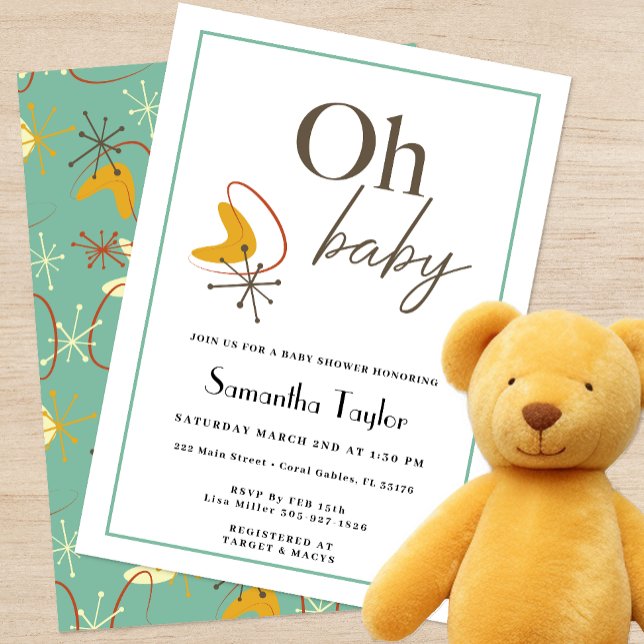 Mid-Century Modern Baby Shower Invitation – Retro  (Oh Baby - Mid Century Modern Baby Shower Themed Invitation )