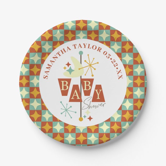 Mid-Century Modern Baby Shower Plates – Retro 1950 (Front)