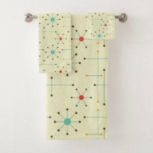 Mid-Century Modern Bath Towel, Starburst Pattern Towel Set