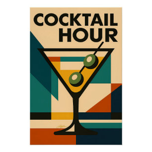 Mid Century Modern Bauhaus Cocktail Hour Martini Poster