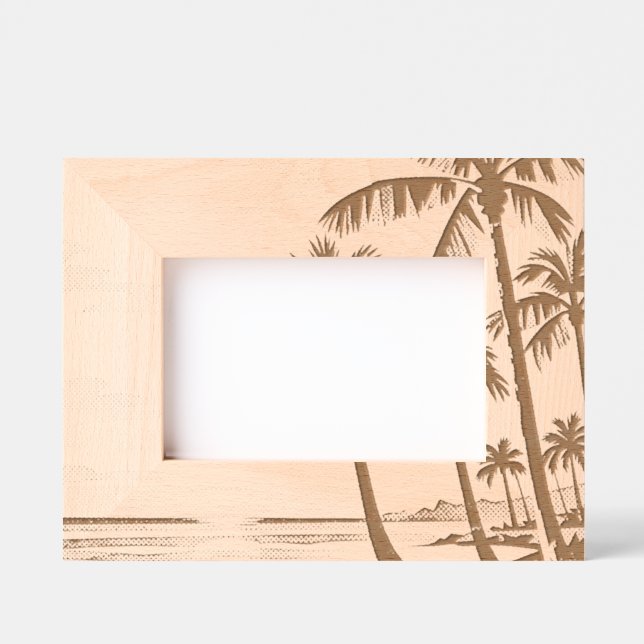 mid century modern beach Hawaii sunset palm trees  Etched Frames (Front)