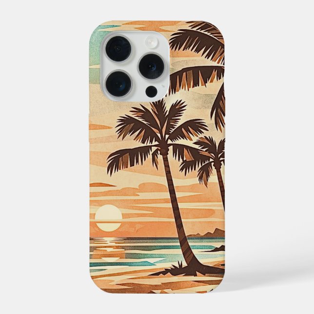 mid century modern beach Hawaii sunset palm trees  iPhone Case (Back)