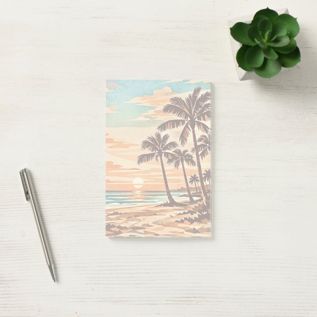 mid century modern beach Hawaii sunset palm trees  Post-it Notes (Office)