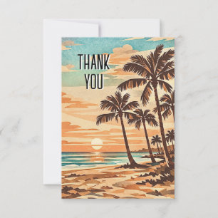 mid century modern beach Hawaii sunset palm trees  Thank You Card