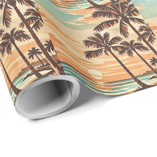mid century modern beach Hawaii sunset palm trees Wrapping Paper