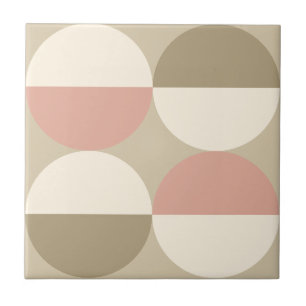 Mid Century Modern beige circles geometric pattern Tile