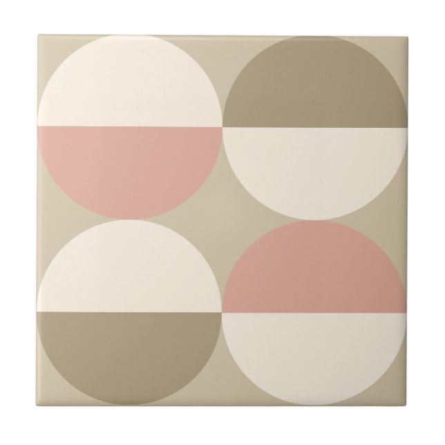 Mid Century Modern beige circles geometric pattern Tile (Front)