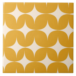 Mid Century Modern Beige Starbursts on Orange Tile