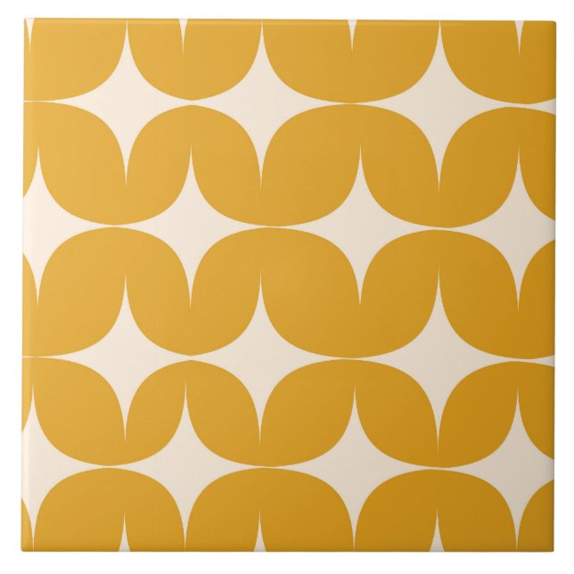 Mid Century Modern Beige Starbursts on Orange  Tile (Front)