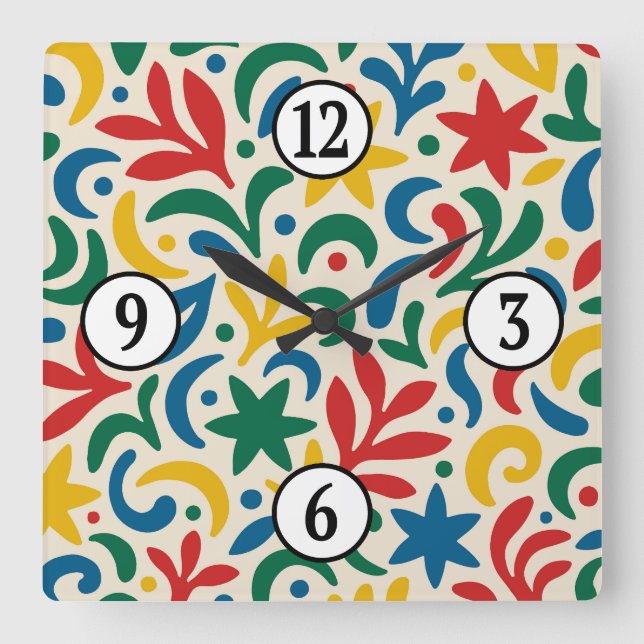 Mid Century Modern Biophilic Pattern Square Wall Clock (Front)