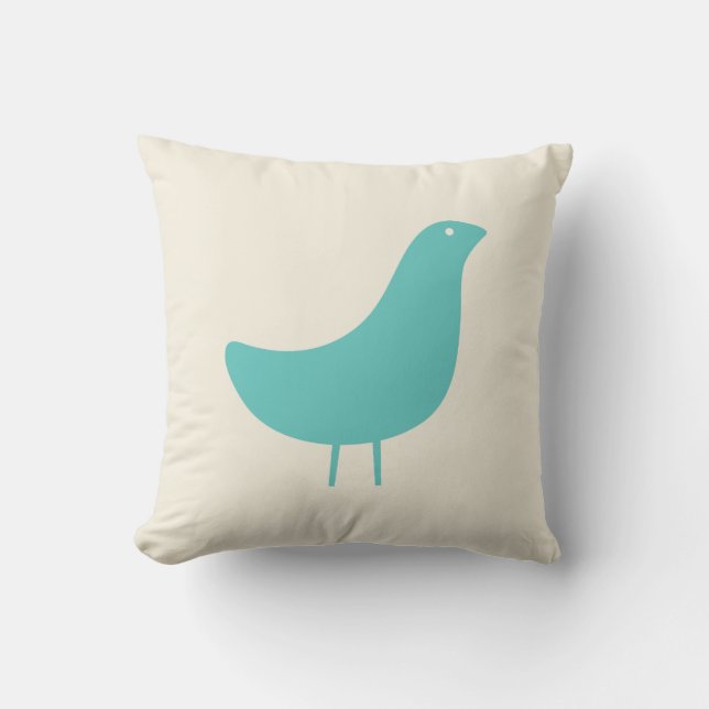 Mid Century Modern Bird Throw Pillow in Turquoise (Front)