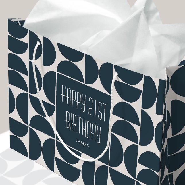Mid-Century Modern Birthday Retro 21st Blue Black Large Gift Bag (Creator Uploaded)
