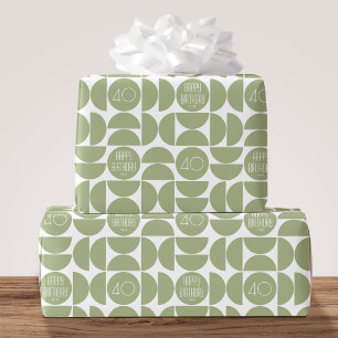 Mid-Century Modern Birthday Retro 40th Green Wrapping Paper