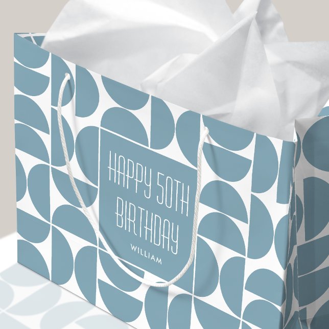 Mid-Century Modern Birthday Retro 50th Blue Large Gift Bag (Creator Uploaded)