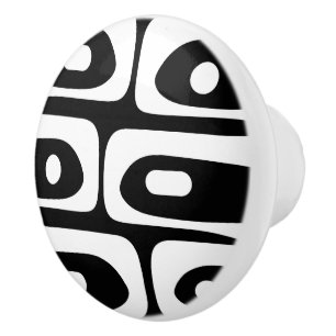Mid Century Modern Black and White Abstract Piquet Ceramic Knob