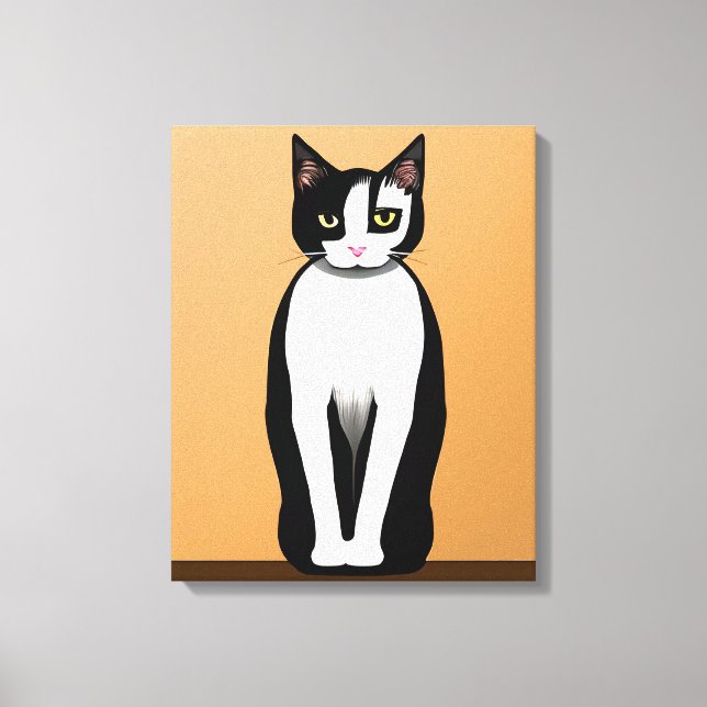 Mid Century Modern Black and White Cat Canvas Print (Front)