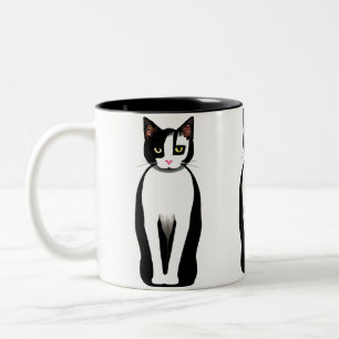 Mid Century Modern Black and White Cat Two-Tone Coffee Mug