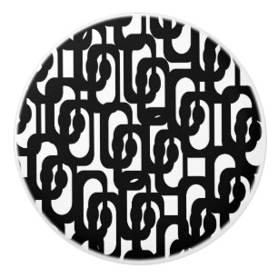 Mid Century Modern Black and White Loop Pattern Ceramic Knob