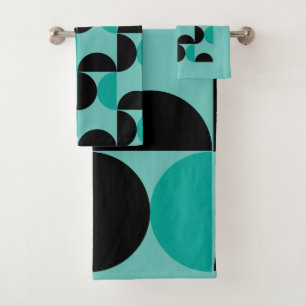 Mid-Century Modern Black blue and Grey        Bath Towel Set