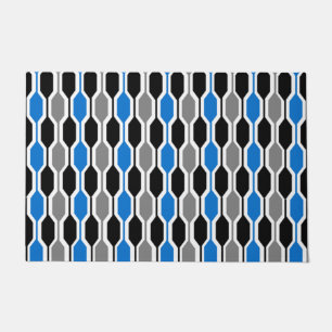 Mid-Century Modern Black, Blue, and Grey Hexagons  Doormat