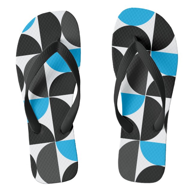 Mid-Century Modern Black blue and Grey         Jandals (Footbed)