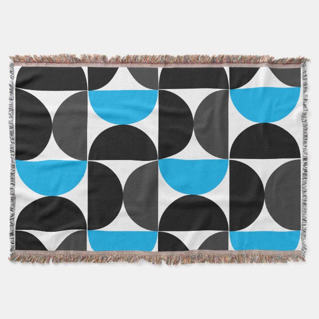 Mid-Century Modern Black blue and Grey   Throw Blanket (Front)