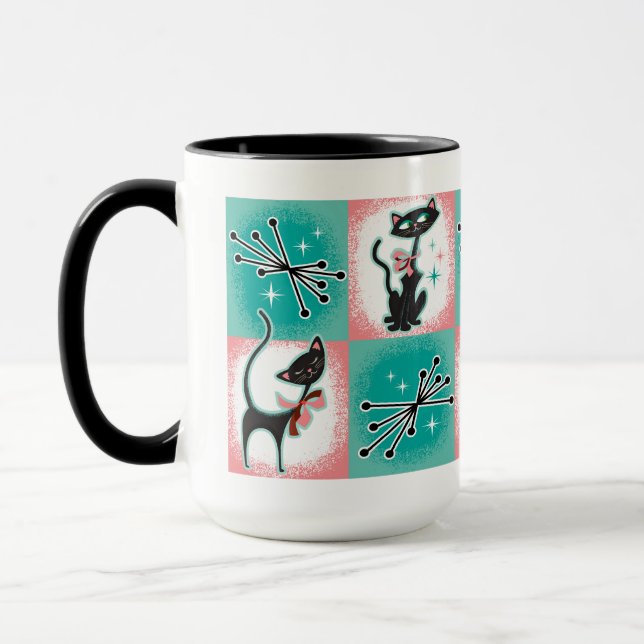 Mid-Century Modern Black Cat Coffee Mug (Left)