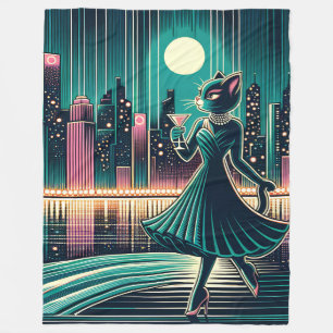 “Mid-Century Modern Black Cat Elegance” Fleece Blanket