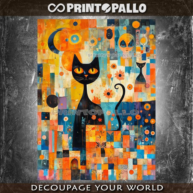 Mid Century Modern black cat over a colour collage Tissue Paper (Creator Uploaded)