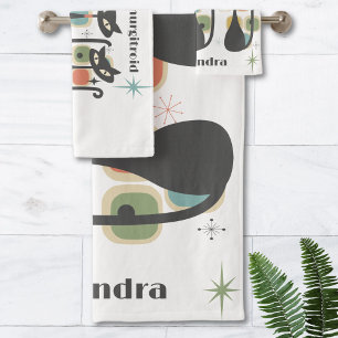 Mid Century Modern Black Cats Bath Towel Set
