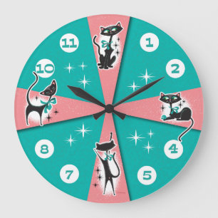 Mid-Century Modern Black Cats Wall Clock