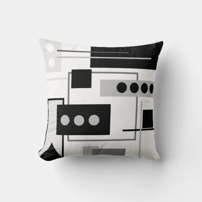 Mid Century Modern Black, Grey White Abstract  Cushion (Front)