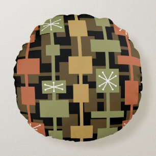 Mid Century Modern Black Multicolored Round Cushion