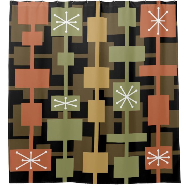 Mid Century Modern Black Multicolored Shower Curtain (Front)