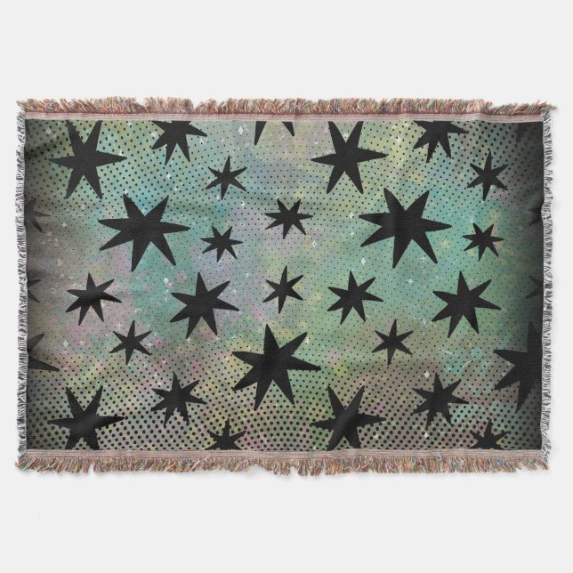 Mid Century Modern Black Stars Throw Blanket (Front)