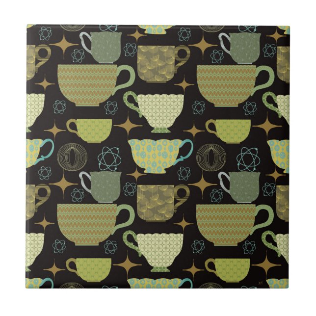 Mid Century Modern Black Teacup Tile (Front)