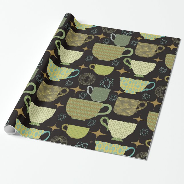 Mid Century Modern Black Teacup  Wrapping Paper (Unrolled)