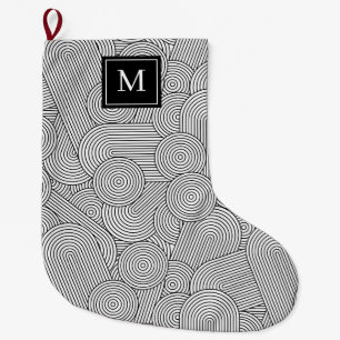 Mid Century Modern Black White Monogrammed Initial Large Christmas Stocking
