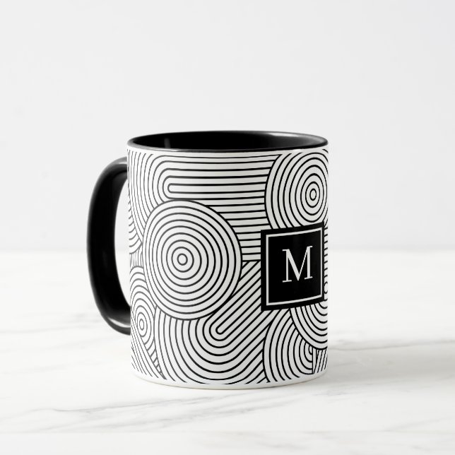 Mid Century Modern Black White Monogrammed Initial Mug (Front Left)
