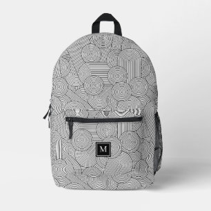 Mid Century Modern Black White Monogrammed Initial Printed Backpack