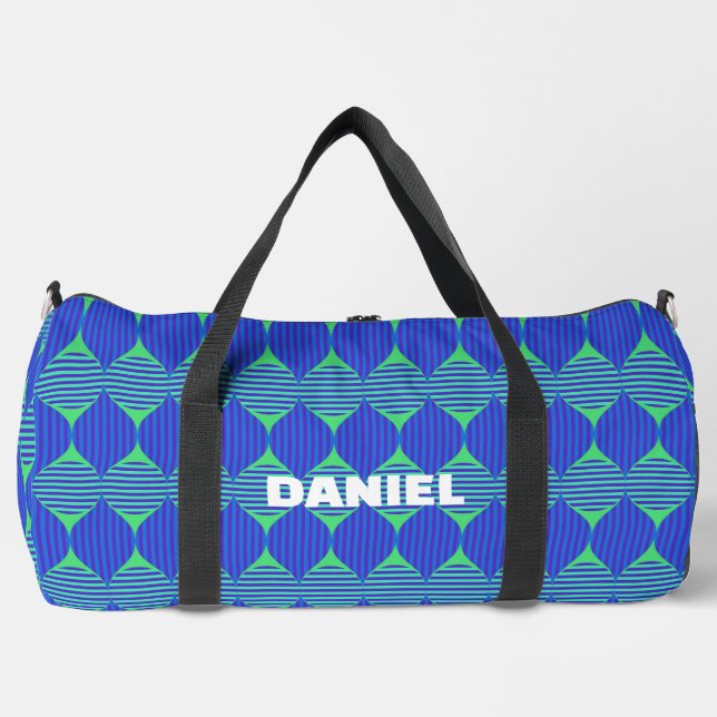 Mid Century Modern Blue and Green Abstract Duffle Bag (Front)