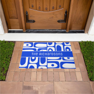 Mid Century Modern Blue and White Personalised Doormat
