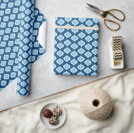 Mid Century Modern Blue Christmas Geometric Wrapping Paper