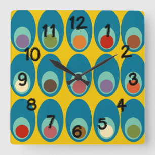 Mid-Century Modern Blue Eggs  Square Wall Clock