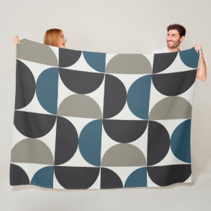 Mid-Century Modern Blue Gray Gunmetal Fleece Blanket