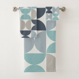 Mid-Century Modern blue green and grey   Bath Towel Set