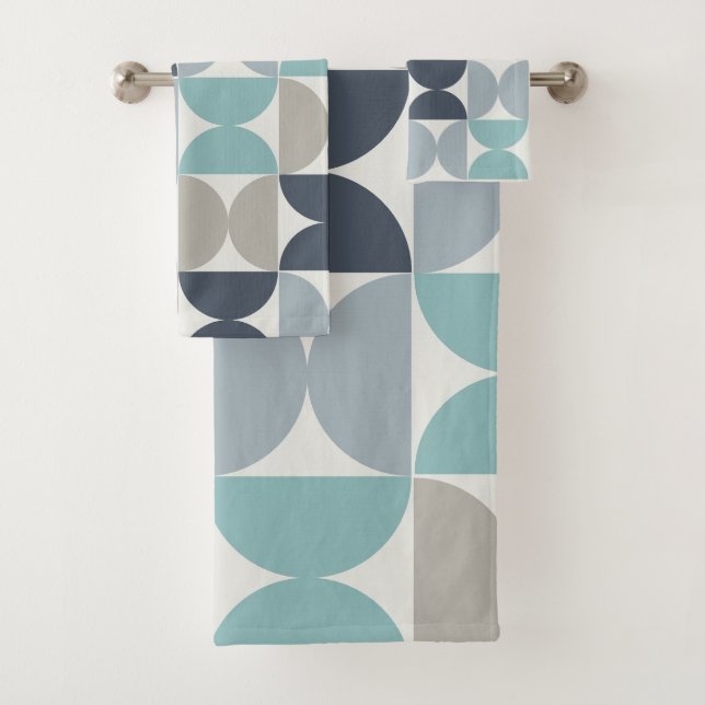 Mid-Century Modern blue green and grey   Bath Towel Set (Insitu)