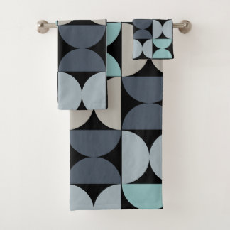 Mid-Century Modern blue green and grey Bath Towel Set