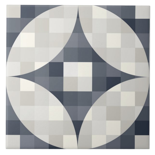 Mid-century modern blue grey & beige Ceramic Tile (Front)